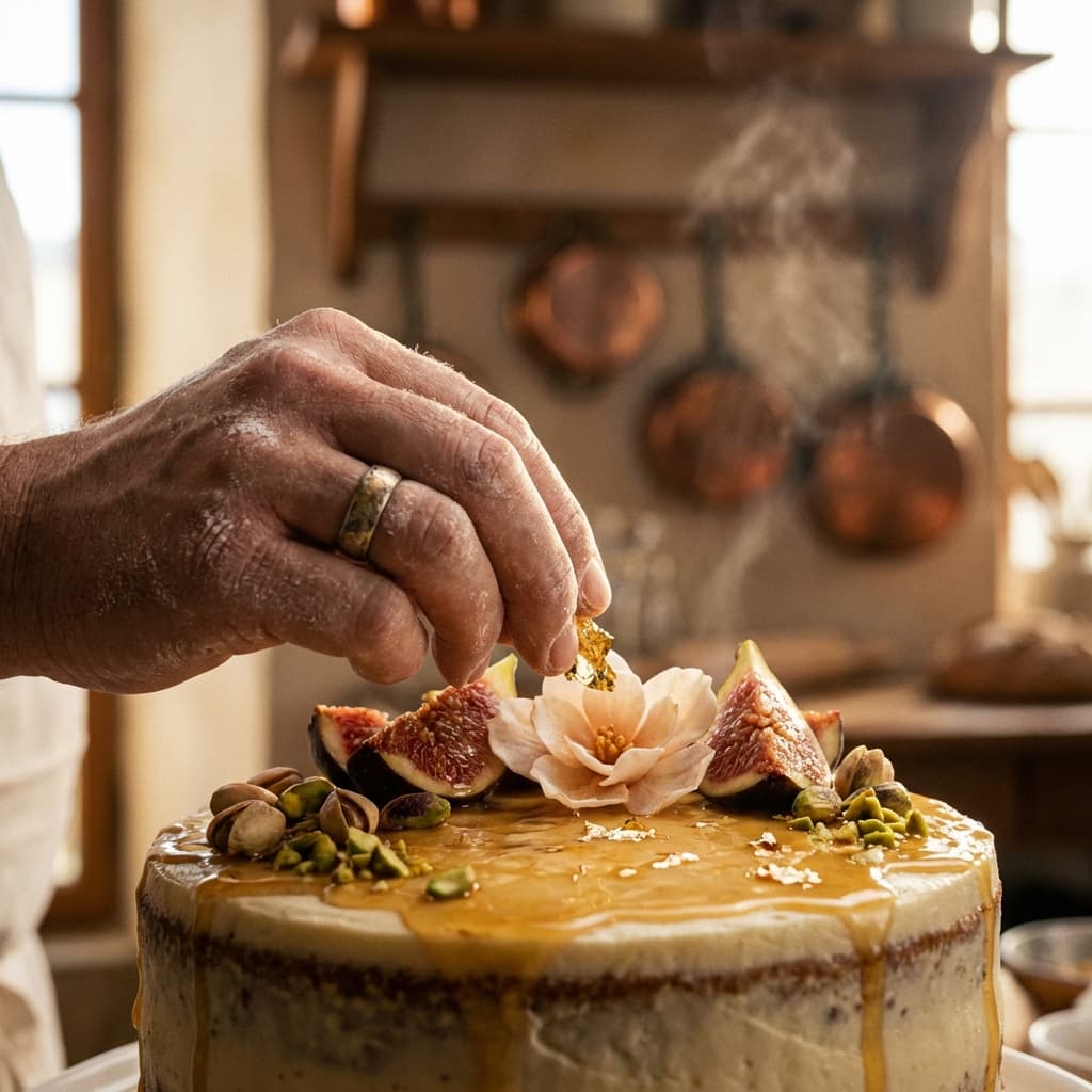 Chef finishing a cake